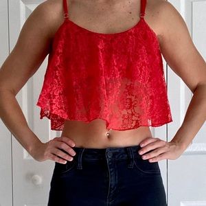 Red Lace Crop Top